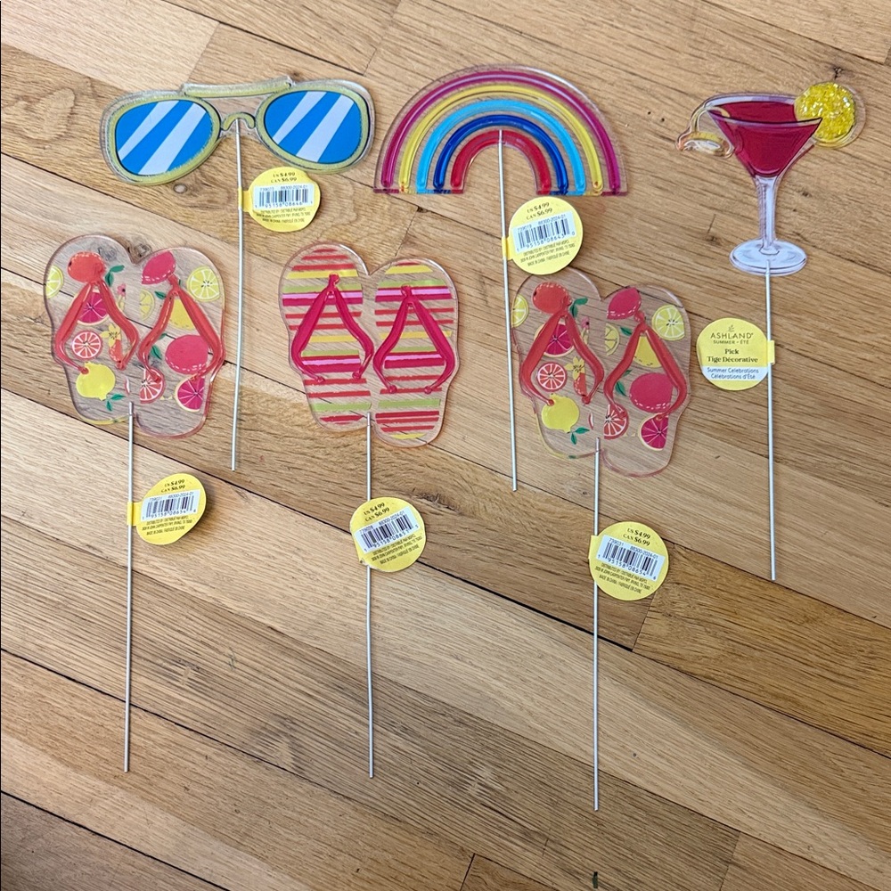 NWT Ashland Bundle of 6 Summer Acrylic Decor Picks with 3D Accents